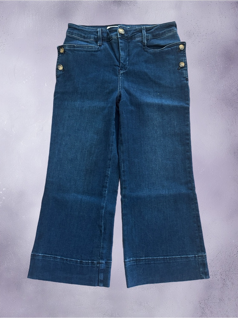 Pilcro women’s Wide-Leg Dark Blue Denim Jeans with Side Buttons